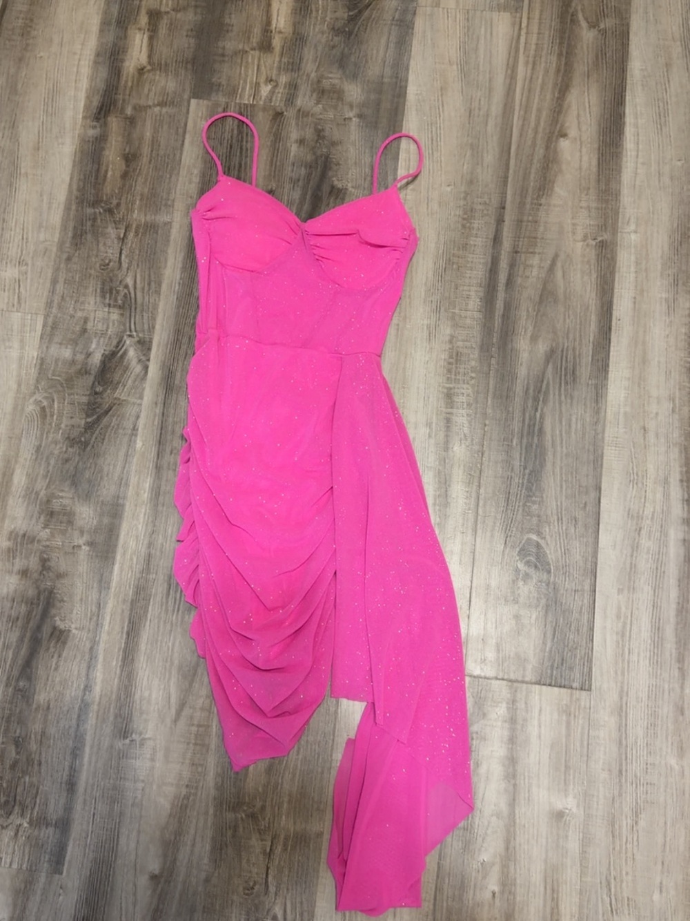 Windsor Hot Pink Ruched Mini Dress with Draped Sash - Picture 2 of 3